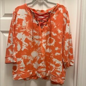 Orange Tie-Dye Lace-Up Women's Sweater